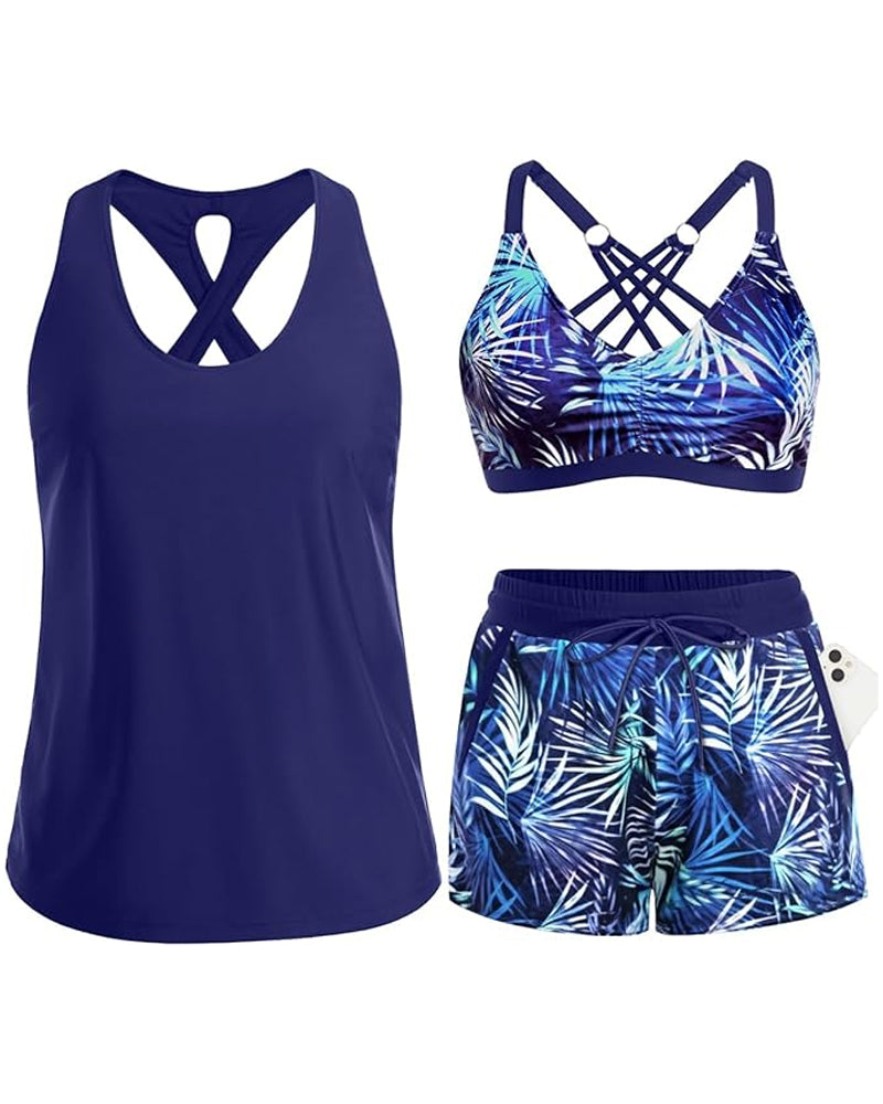 Bedekking En Bikini Crisscross Mouwloze Top + Trekkoord Bedrukte Broek Voor