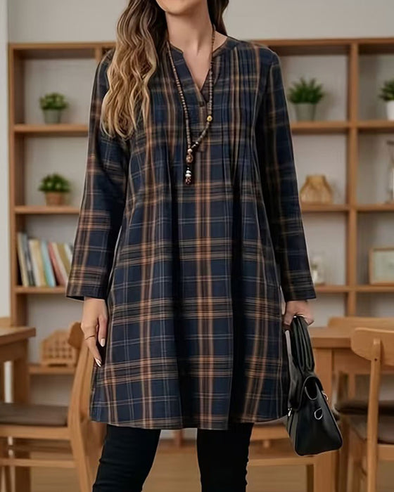 Jurk Ruitpatroon Lange Mouw A-Lijn