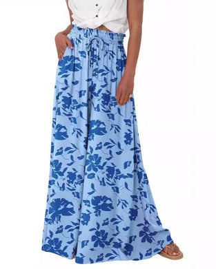 Broek Bloemen Effen Hoge Taille Wijd