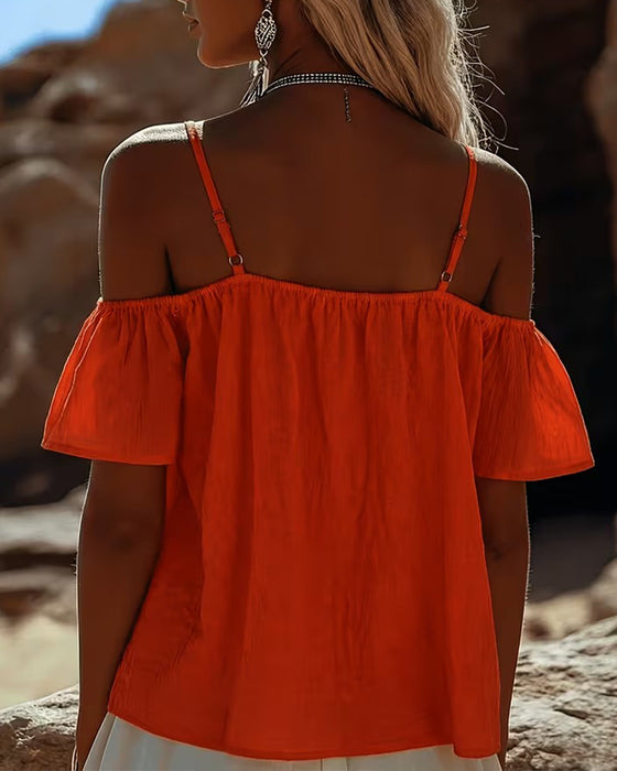 Blouse Kant Patchwork Off-Shoulder