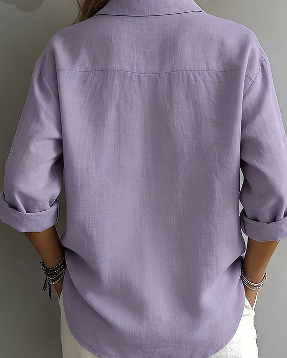 Blouse Effen Kleur Knoopsgat Half Knoopsluiting Langmouw