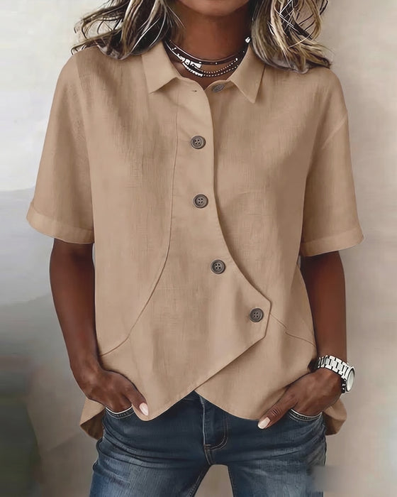 Overhemd Asymmetrisch Katoen-linnen Knoopsluiting Button-Down