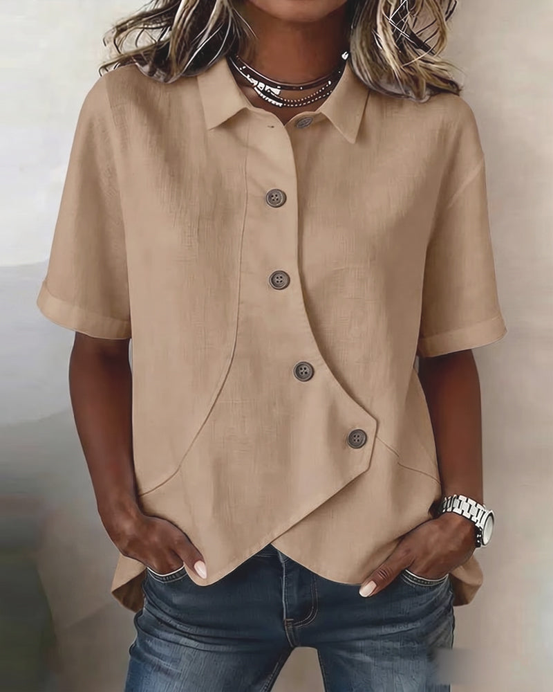 Overhemd Asymmetrisch Katoen-linnen Knoopsluiting Button-Down