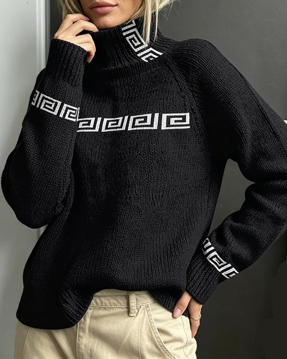 Pullover Trui Geometrisch Meander Turtleneck