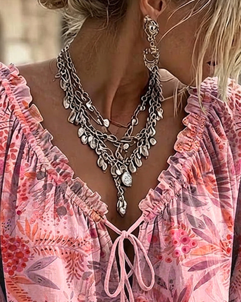 Blouse V-Hals Met Vetersluiting