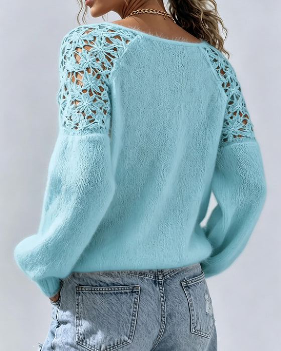 Pullover Met Uitsparing Kant Detail Patchwork