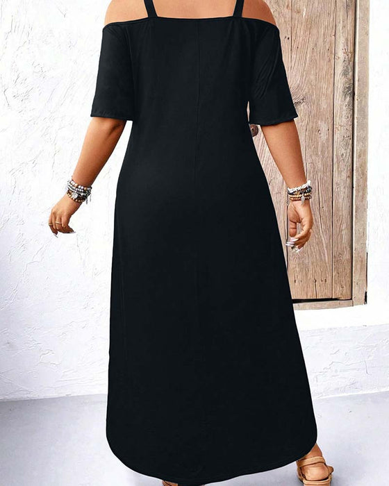 Jurk Effen V-Hals Off-Shoulder Lang