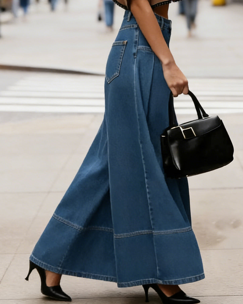 Denim Broek Hoge Taille Wijd Pijp