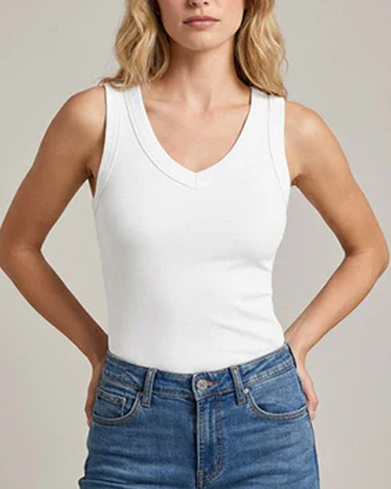Tanktop V-Hals Geribbeld Effen