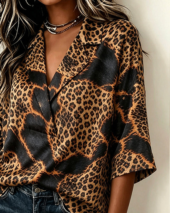 Blouse Slag Kruis Luipaard