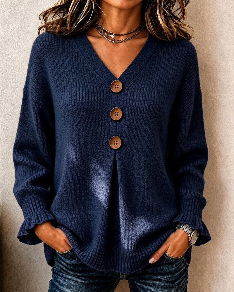 Trui V-Hals Knoop Pullover