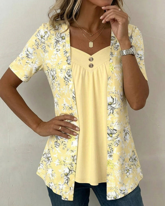 T-Shirt Bloemenprint Nep Tweedelig