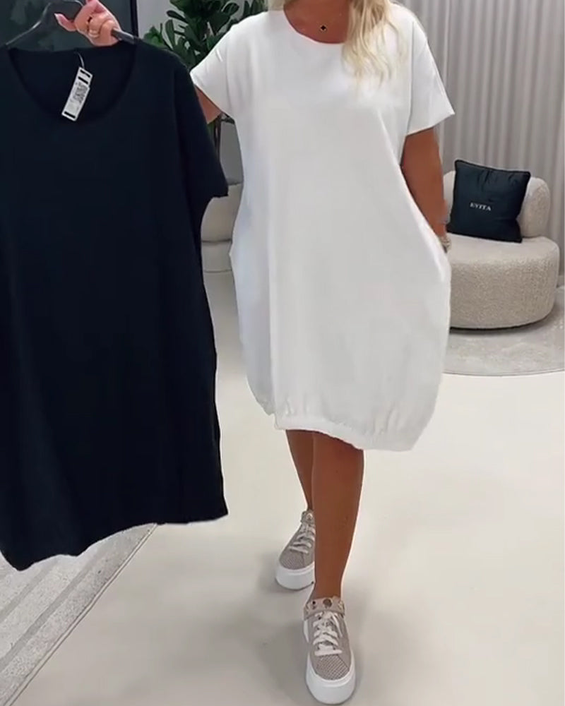 Jurk Korte Mouw Ronde Hals Loose-Fit