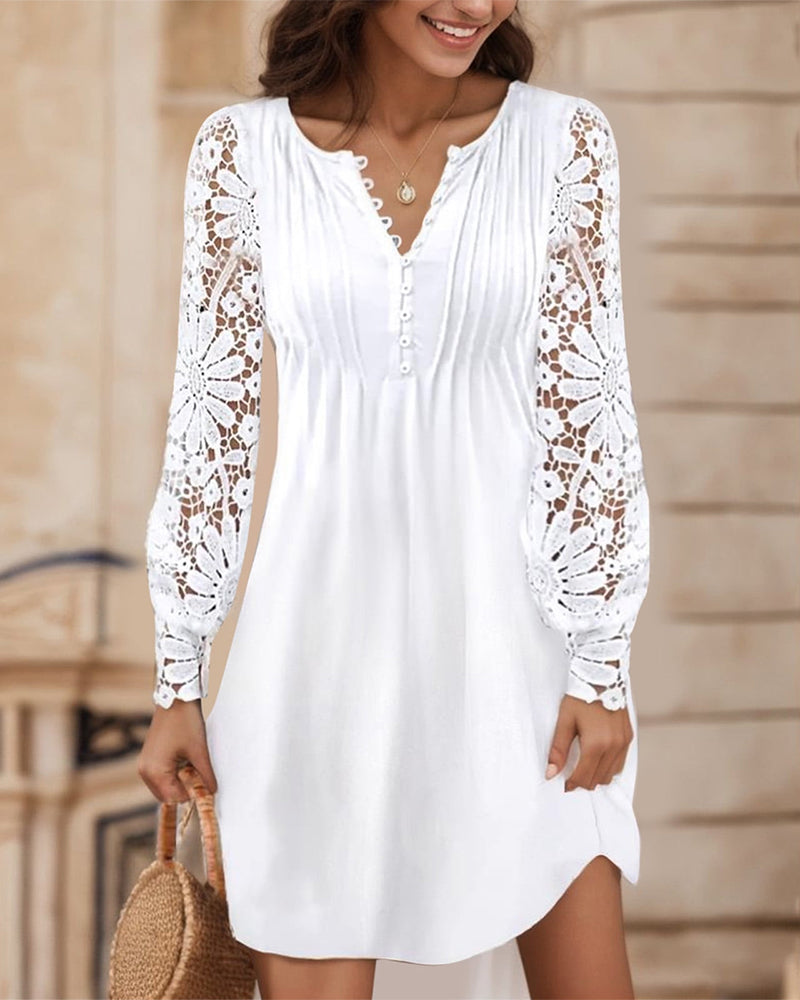 Effen Jurk Met Plooien En Patchworkdetails