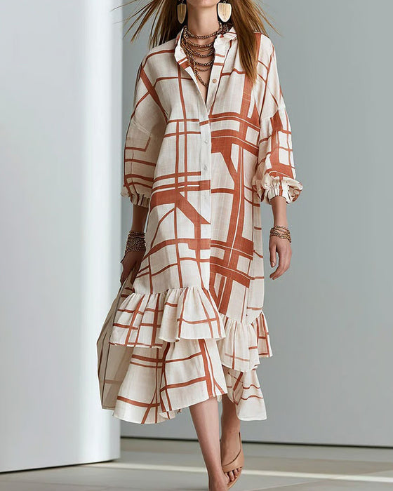 Jurk Knoop Streep Ruffle