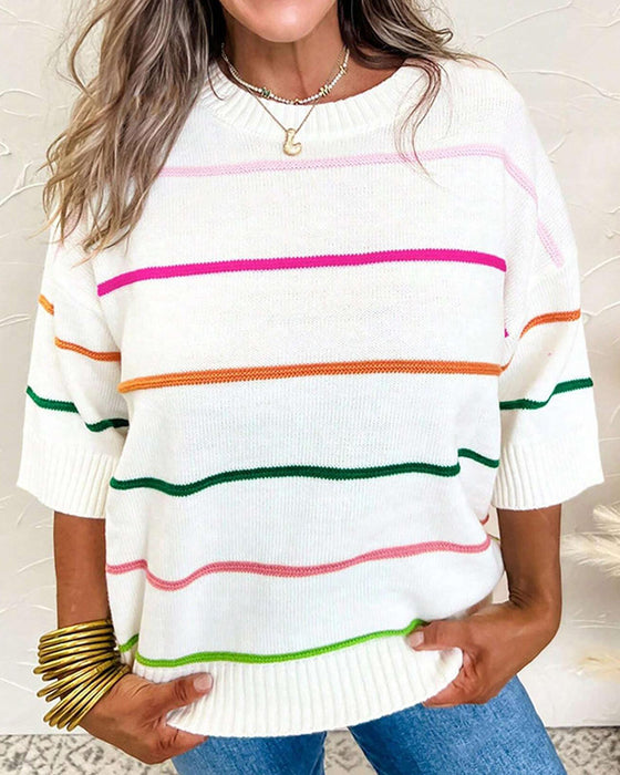Gestreepte Ronde‑Hals Pullover