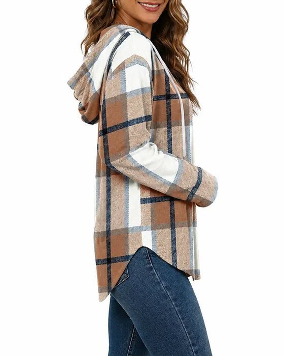 Blouse Geruit Met Capuchon Trekkoord