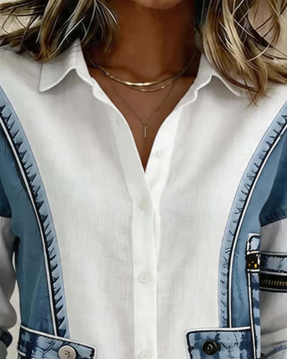 Shirt Patchwork Contrast Knoopsgat