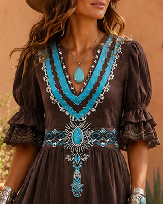 Jurk Bohemien Etnisch Print Maxi
