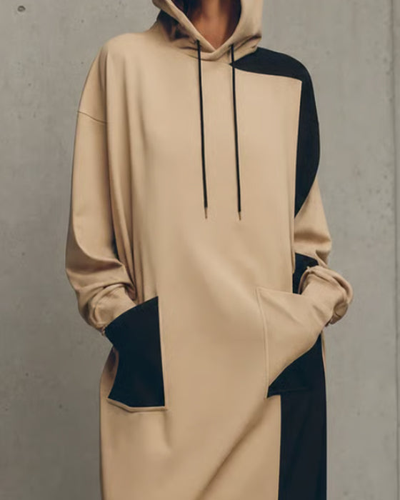 Jurk Contrast Capuchon Zak Trekkoord