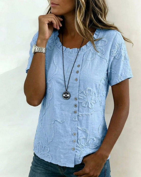 Blouse Gestructureerd Bloemen Zijknoop