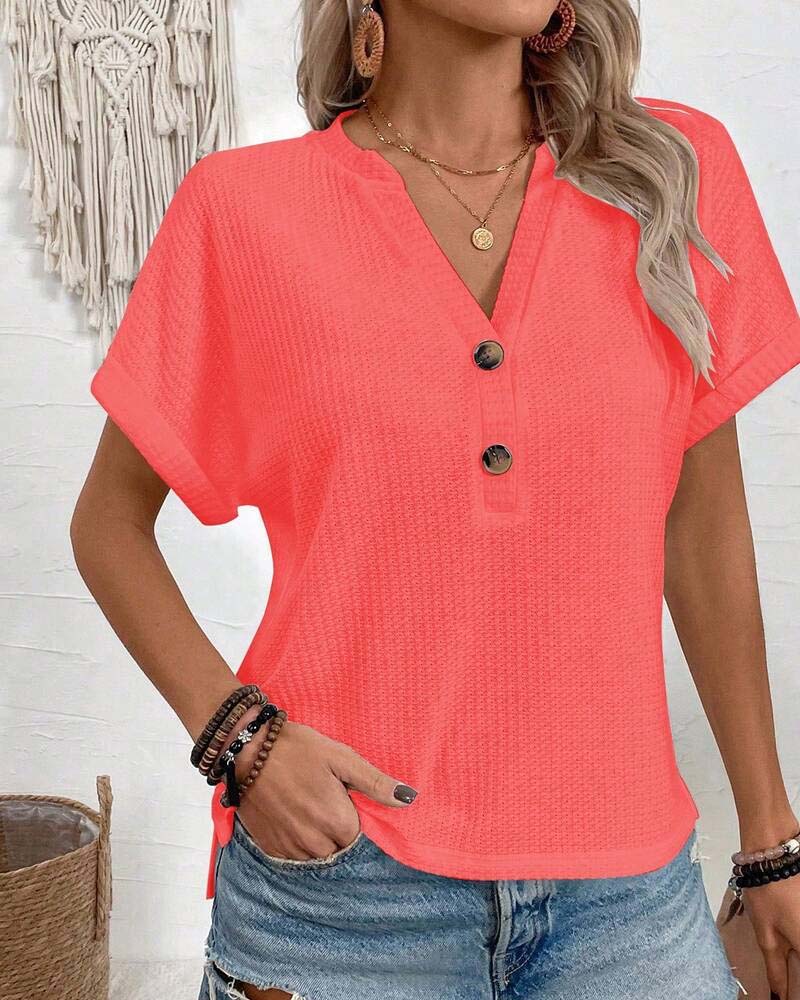 T-Shirt Wafel V-Hals Knoop