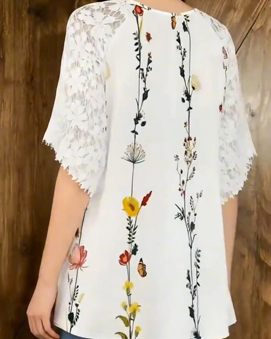 T-Shirt Kant Patchwork Bloemenprint