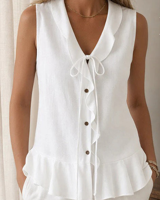 Tank Top Ruffle Stropdas Mouwloos