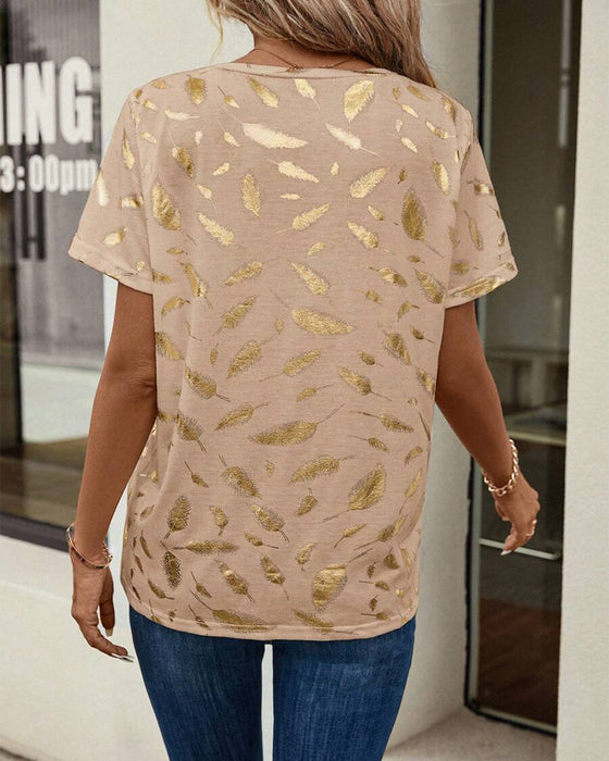 T-Shirt V-Hals Bladprint Casual