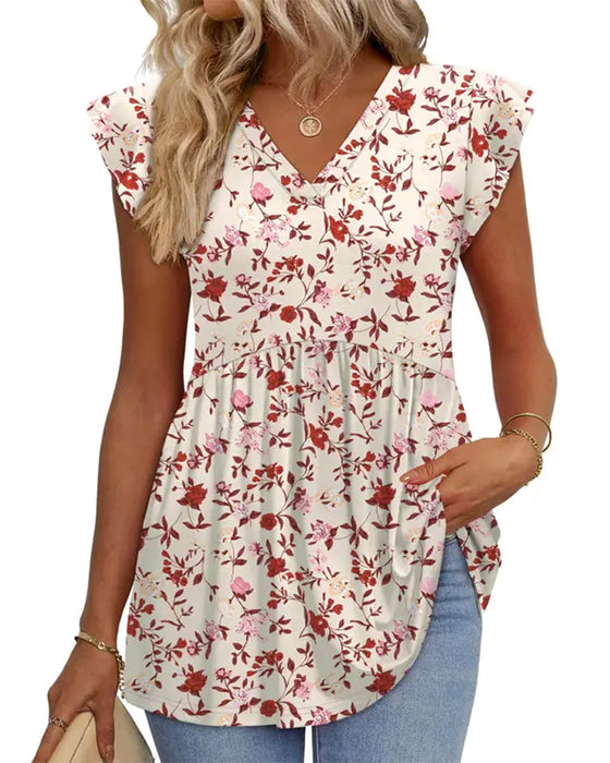 Blouse Aquarel Bloemen V-Hals Babydoll