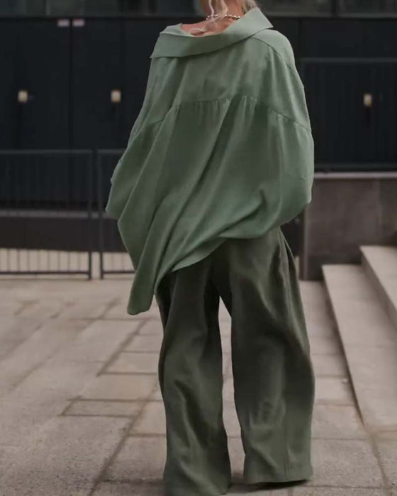 Casual Overhemd Effen Kleur Lange Mouwen