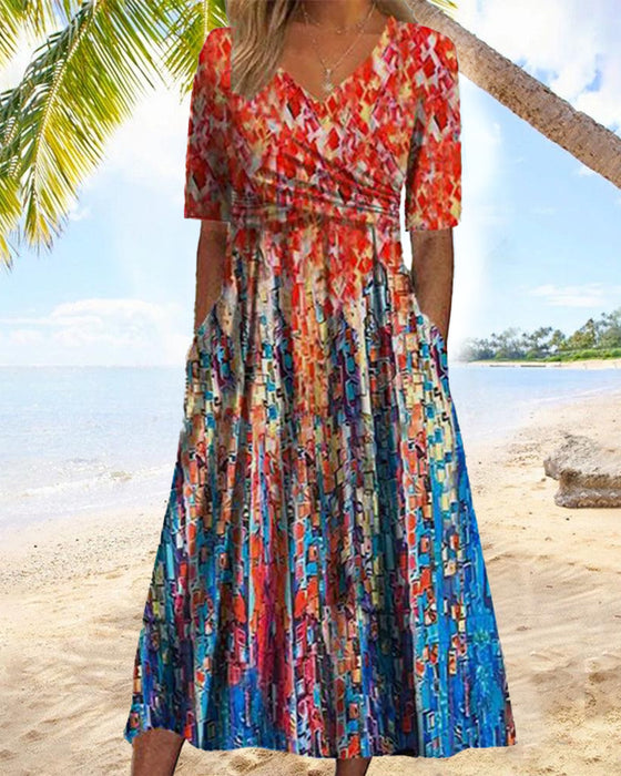 Resortjurk met V-hals en zak met print