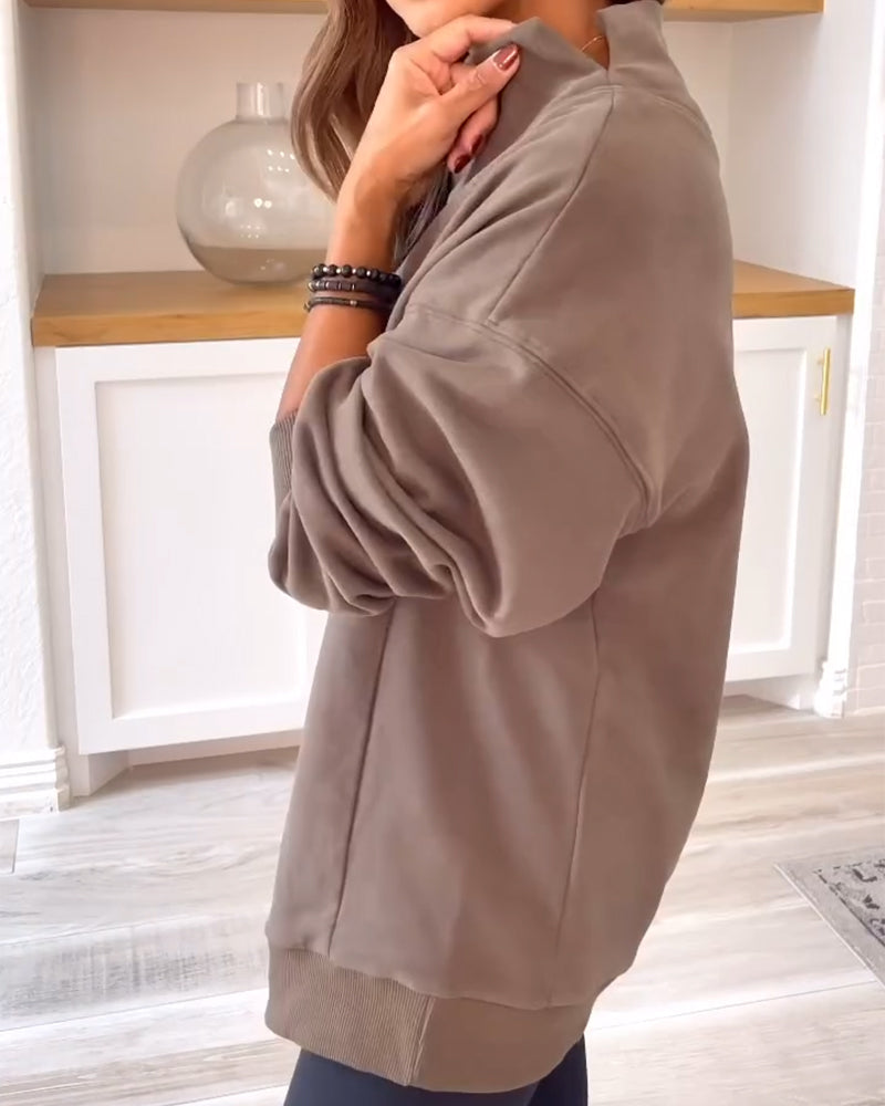 Retro effen kleur sweatshirt met split en opstaande kraag