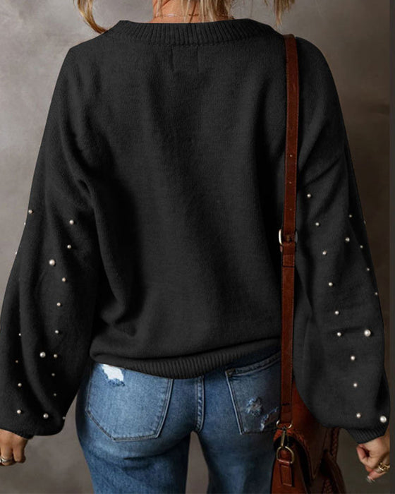 Pullover Met Kralen Lange Mouw Ronde Hals