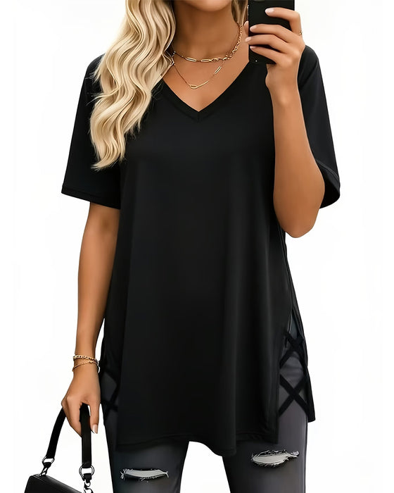T-Shirt V-Hals Effen Eenvoudig