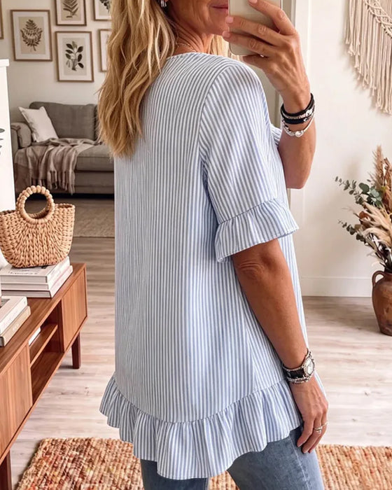 T-Shirts Streep Ronde Hals Ruche