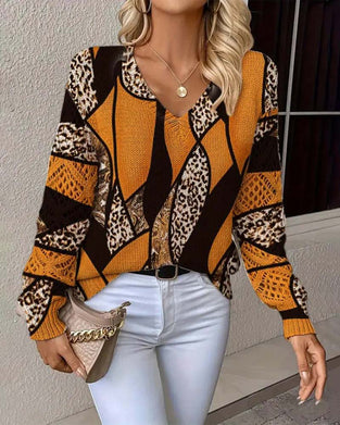 Pullover Met V-Hals En Uitgehold Leopardprint