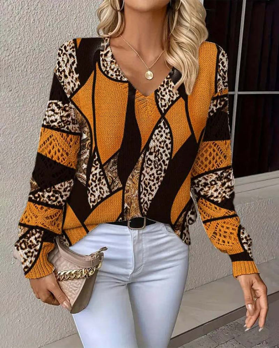 Pullover Met V-Hals En Uitgehold Leopardprint