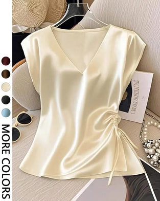 Blouse V-Hals Trekkoord Mouwloos