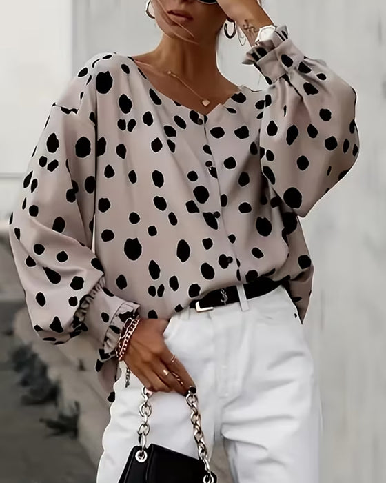 Blouse V-Hals Stip Pofmouw