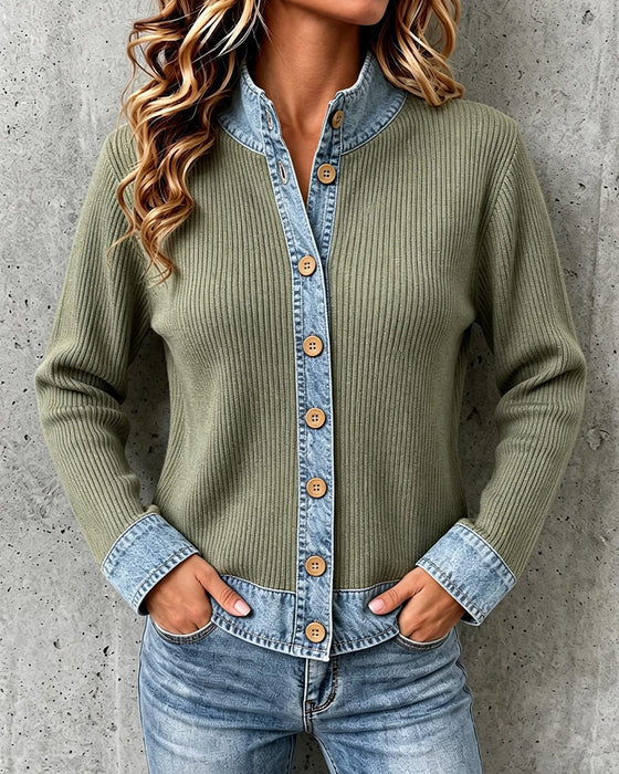 Jas Relaxed Denim Paneel Gebreid
