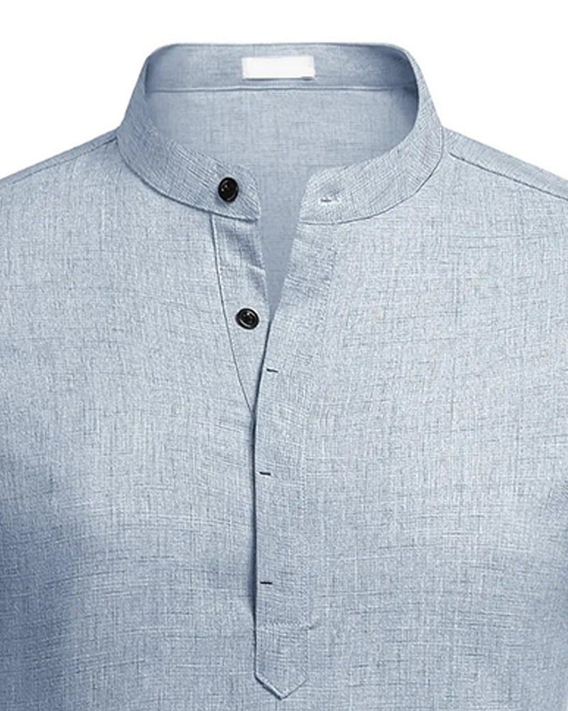Shirt Staande Kraag Half Sluiting Henley