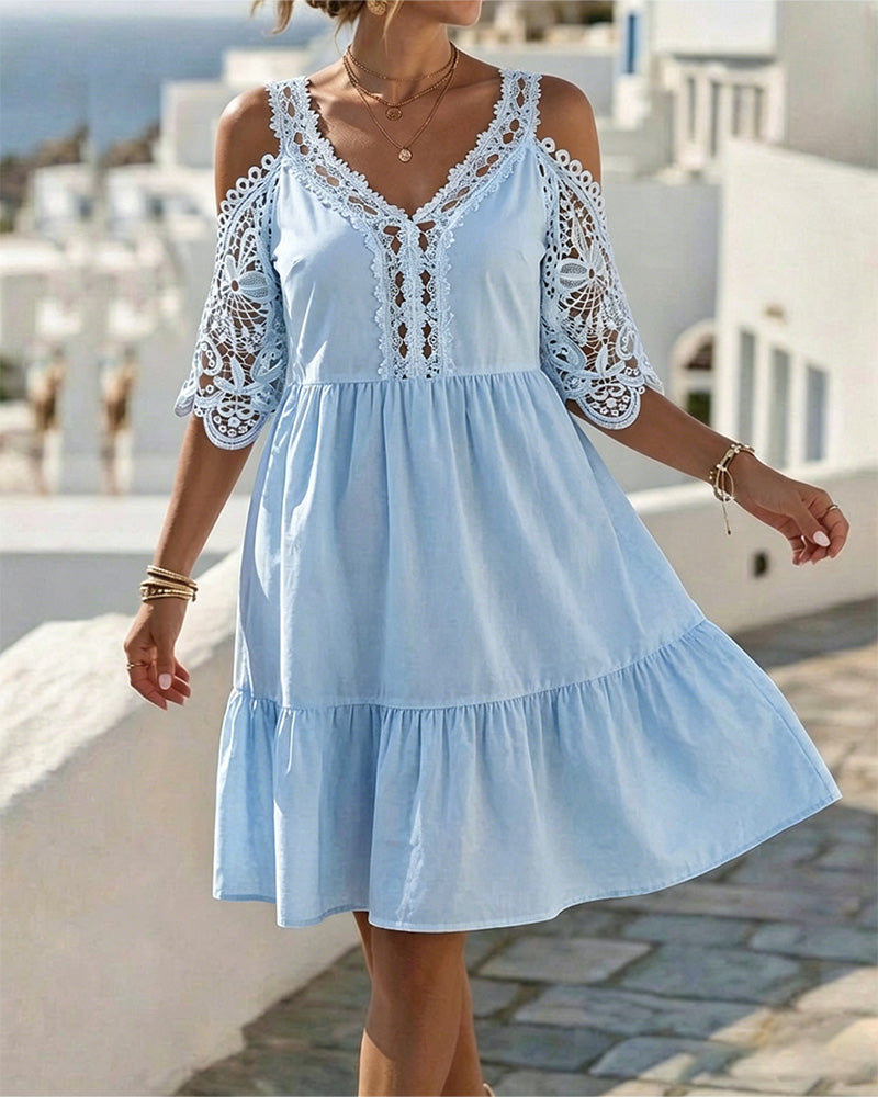 Jurken Kant Off-Shoulder Gelaagd Kort
