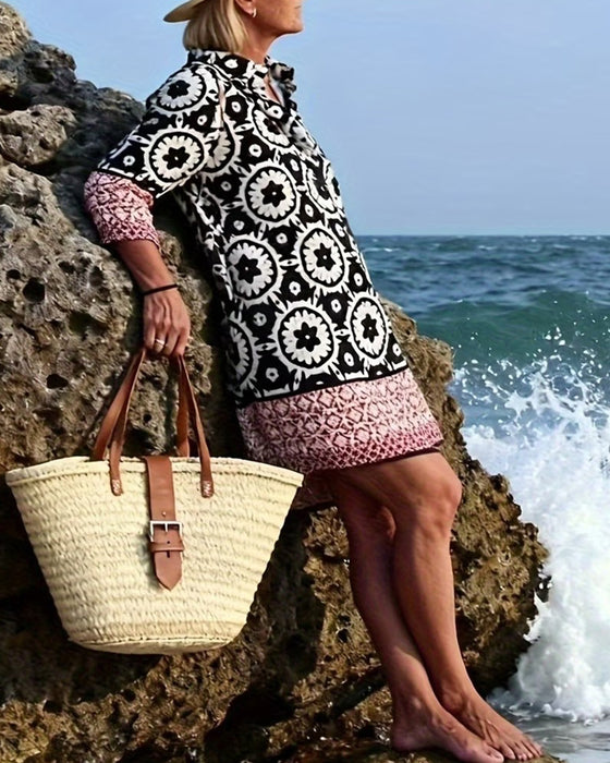 Jurk Etnische Stijl Driekwart Mouw