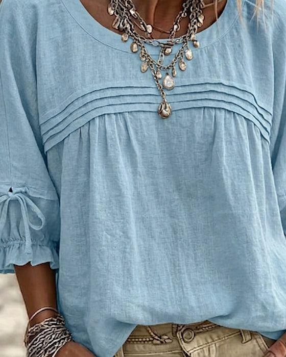 Blouse Pofmouw Strik Driekwart Mouw