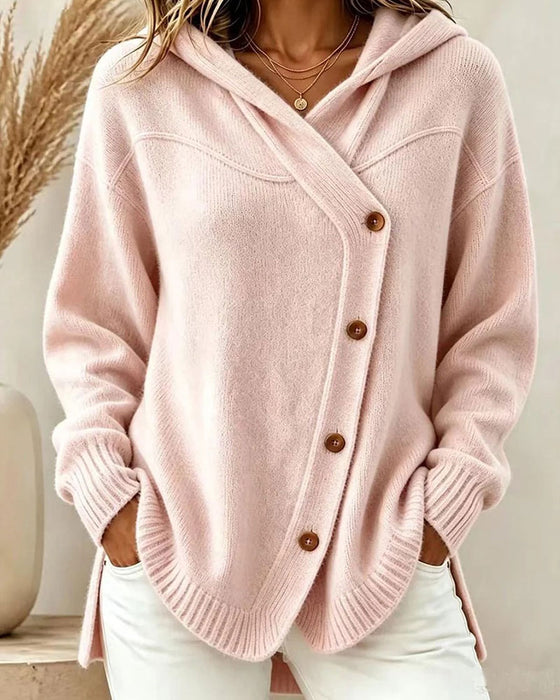 Pullover Geknoopt Lange Mouw Met Capuchon