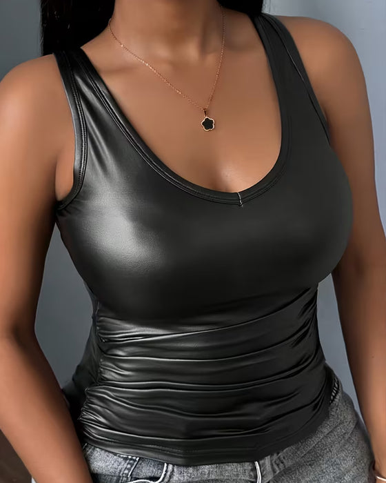 Tanktop Effen U-Hals Gerimpeld