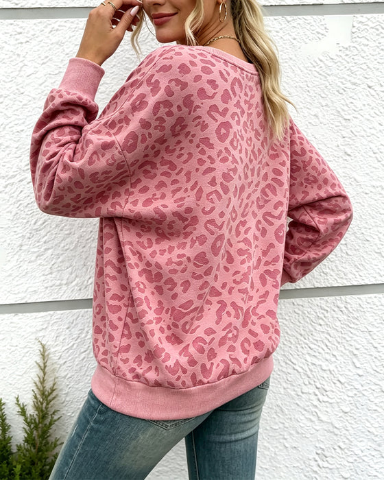 Pullover Sweatshirt Luipaard Ronde Hals Drop Schouder