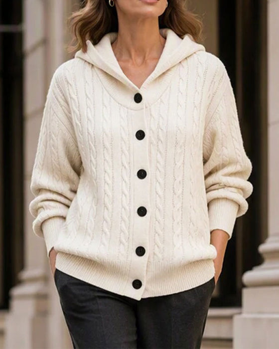 Cardigan Met Capuchon Open Voor Gebreid