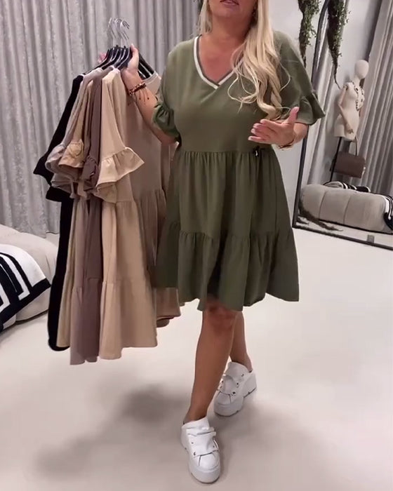 Jurk V-Hals Ruchemouw A-Lijn